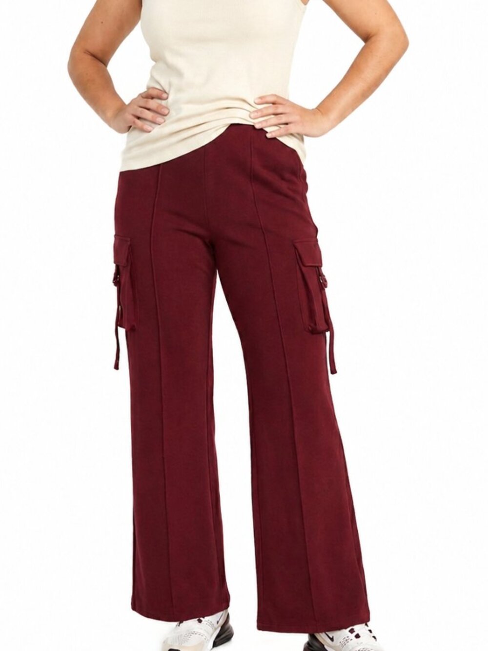NEW medium cargo pants w/ elastic waist & leg pockets. Casual pants.  Walking